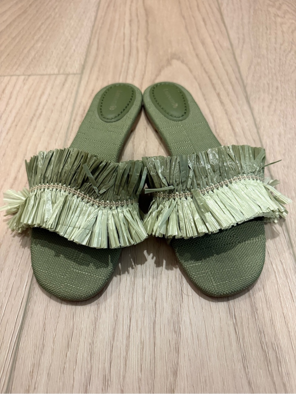 Larroude Green Fringe Slide Sandals - Womens 10 EUC